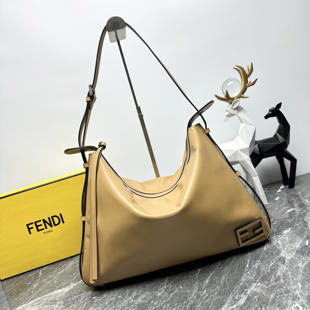 Simply Fendi Large Light Brown Calfskin Leather Bag